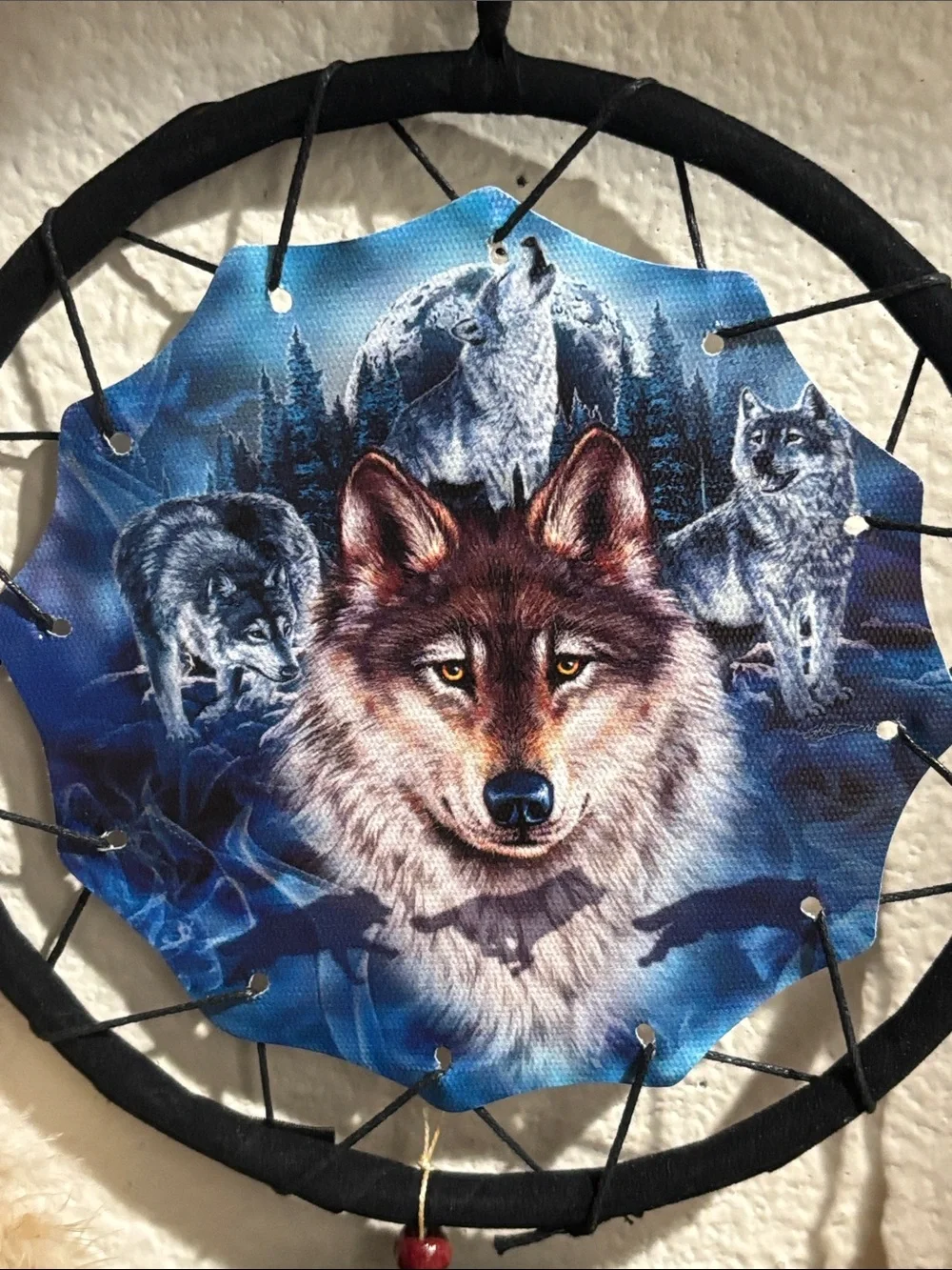 Bohemian Blue Wolf Dreamcatcher Wall Hanging